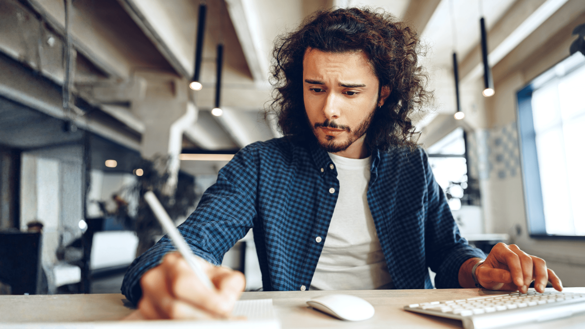 Freelancer reviewing tax paperwork and calculations at a desk while planning estimated tax payments.
